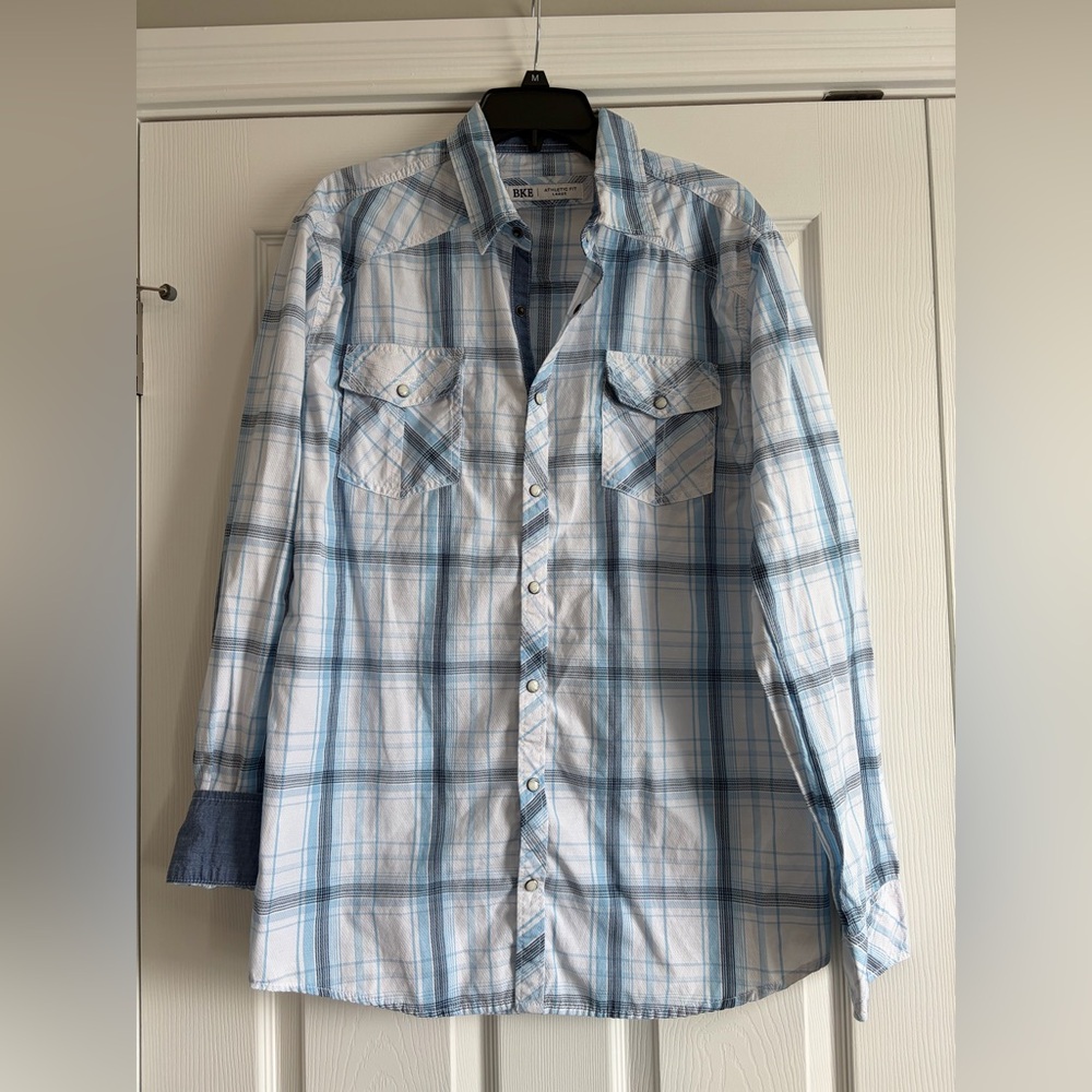BKE Blue and White Plaid Shirt